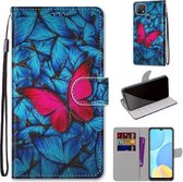 Voor OPPO A15 / A15s Gekleurde Tekening Cross Textuur Horizontale Flip PU Lederen Case met Houder & Kaartsleuven & Portemonnee & Lanyard (Blauw Rood Vlinder)