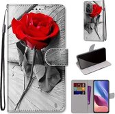 Voor Xiaomi Redmi K40 / K40 Pro / K40 Pro + Gekleurde Tekening Cross Texture Horizontale Flip PU Leather Case met Houder & Kaartsleuven & Portemonnee & Lanyard (Wood Red Rose)