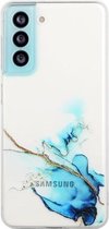 Voor Samsung Galaxy S21 + 5G hol marmerpatroon TPU nauwkeurig gat beschermhoes (blauw)