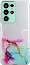 Voor Samsung Galaxy S21 Ultra 5G hol marmerpatroon TPU nauwkeurig gat beschermhoes (groen)