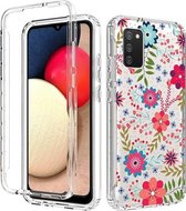 Voor Samsung Galaxy A02s 2 in 1 hoog transparant geverfd schokbestendig PC + TPU beschermhoes (klein bloemen)