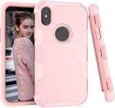 Contrastkleur siliconen + pc schokbestendig hoesje voor iPhone XS / X (roségoud)