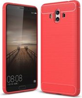 Voor Huawei Mate 10 geborsteld textuur koolstofvezel schokbestendig TPU robuust pantser beschermhoes (rood)