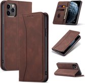 Huid-aanvoelende kalfsleer textuur magnetische dual-fold horizontale flip lederen tas met houder & kaartsleuven & portemonnee voor iPhone 11 Pro (koffie)