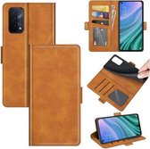 Voor OPPO A54 5G / A93 5G / A74 5G Dubbelzijdige magnetische gesp Horizontale flip lederen tas met houder & kaartsleuven & portemonnee (geel)