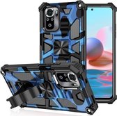 Voor Geschikt voor Xiaomi Redmi Note 10 Camouflage Armor Schokbestendig TPU + PC Magnetische beschermhoes met houder (donkerblauw)