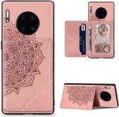 Voor Huawei Mate 30 Pro Mandala Reliëf Magnetische Doek PU + TPU + PC Case met Houder & Kaartsleuven & Portemonnee & Fotolijst (Rose Goud)