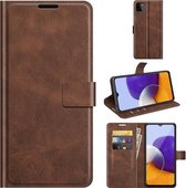 Voor Samsung Galaxy A22 5G Retro Kalfspatroon Gesp Horizontale Flip Leren Case met Houder & Kaartsleuven & Portemonnee (Donkerbruin)