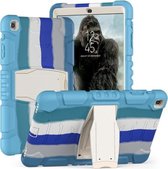 Voor Samsung Galaxy Tab A 10.1 (2019) T510 3-laags beschermingsschermframe + pc + siliconen schokbestendige combinatiebehuizing met houder (kleurrijk blauw)
