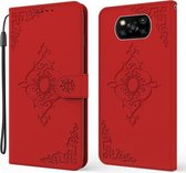 Voor Xiaomi Poco X3 NFC Reliëf Fortuin Bloempatroon Horizontale Flip Leren Case met Houder & Kaartsleuf & Portemonnee & Lanyard (Rood)