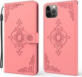 Reliëf Fortune Flower Pattern Horizontale Flip Leren Case met Houder & Kaartsleuf & Portemonnee & Lanyard Voor iPhone 11 Pro Max (Roze)