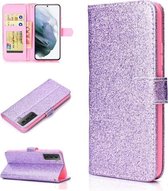 Voor Samsung Galaxy S21 5G Glitter Poeder Horizontale Flip Leren Case met Kaartsleuven & Houder & Fotolijst & Portemonnee (Paars)