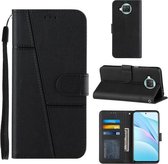 Voor Xiaomi Mi 10T Lite Stiksels Kalfs Textuur Gesp Horizontale Flip Leren Case met Houder & Kaartsleuven & Portemonnee & Lanyard (Zwart)