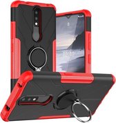 Voor Nokia 2.4 Machine Armor Bear Shockproof PC + TPU beschermhoes met ringhouder (rood)