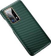 Voor Huawei P40 Pro + koolstofvezel lederen textuur Kevlar anti-fall telefoon beschermhoes (groen)