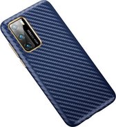 Voor Huawei P40 koolstofvezel lederen textuur Kevlar anti-val telefoon beschermhoes (blauw)