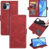 Voor Xiaomi Mi 11 Lite 4G/5G Dual-side magnetische gesp Horizontale flip lederen tas met houder & kaartsleuven & portemonnee (rood)