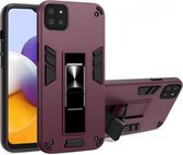 Voor Samsung Galaxy A22 5G 2 in 1 PC + TPU schokbestendige beschermhoes met onzichtbare houder (wijnrood)