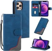 Driekleurige stiksels Kalftextuur Horizontale flip-lederen hoes met houder en kaartsleuven en portemonnee voor iPhone 11 Pro Max (blauw)