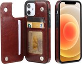 FLOVEME Crazy Horse Texture Horizontale Flip lederen beschermhoes met kaartsleuven en houder voor iPhone 12/12 Pro (bruin)