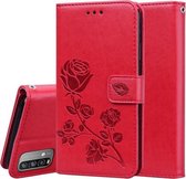 Voor Xiaomi Poco M3 Rose reliëf horizontale flip PU lederen tas met houder & kaartsleuven & portemonnee (rood)