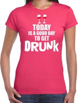 Roze fun t-shirt good day to get drunk  - dames - Gay pride / festival shirt / outfit / kleding XS