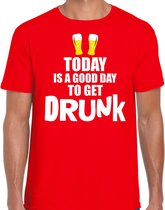 Rood fun t-shirt good day to get drunk  - heren -  Drank / festival shirt / outfit / kleding M