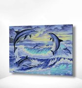 Painting Expert® Schilderen op nummer Volwassenen - Schilderen op nummer Kinderen - 6 Dolfijnen - 40x50cm - Exclusief Lijst (24 kleurtjes)