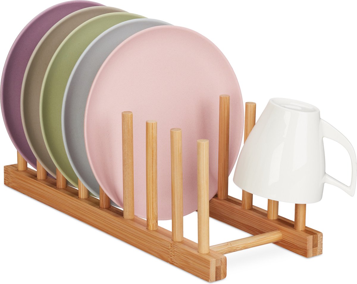 bordenrek bamboe - voor 8 borden - 12 x 34 x 12,5 cm - natuur