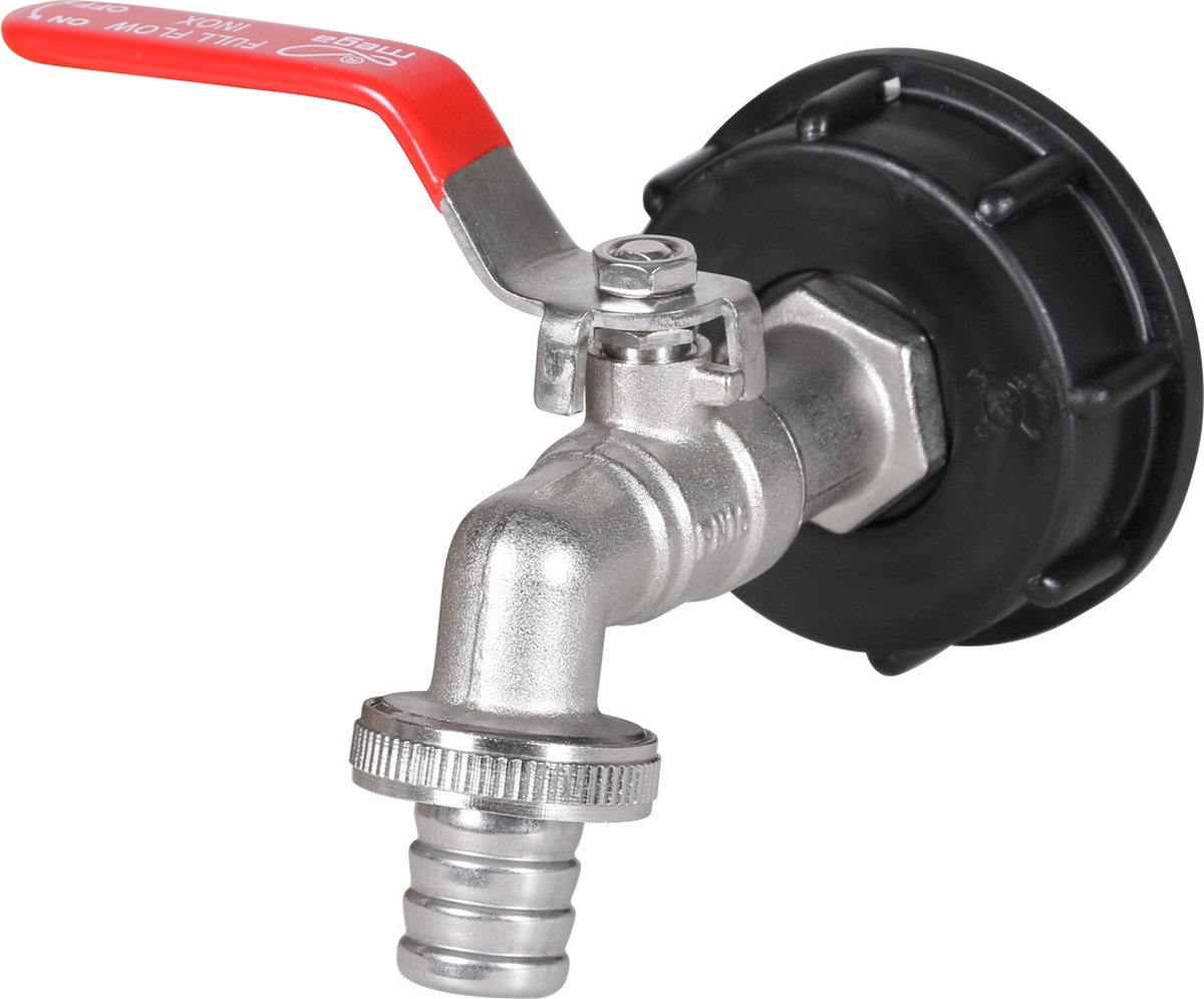 Profec Mega kogelkraan met slangwartel voor IBC tank messing 2x3/4 buitendraad + slangtule