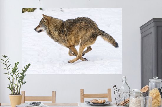 Sticker Muursticker Loups - Loup de fin de course - 120x80 cm - Film adhésif autocollant - Sticker mural repositionnable