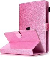 Voor 8 inch tabletvernis Glitterpoeder Horizontale flip lederen tas met houder en kaartsleuf (roze)