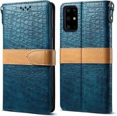 Voor Galaxy S20 Plus Splicing Color Crocodile Texture PU Horizontal Flip Leather Case met portemonnee & houder & kaartsleuven & lanyard (blauw)