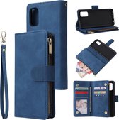 Voor Galaxy A41 multifunctionele horizontale flip lederen tas, met kaartsleuf en houder en rits portemonnee en fotolijst (blauw)