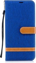 Kleurafstemming Denim Texture Leather Case voor Galaxy A8 +, met houder & kaartsleuven & portemonnee & lanyard (koningsblauw)