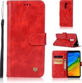 Voor Geschikt voor Xiaomi redmi 5 retro koperen knop gek paard horizontale flip pu lederen case met houder & kaartsleuven & portemonnee & lanyard (rood)