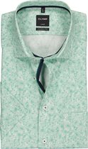 OLYMP Luxor modern fit overhemd - korte mouw - groen met wit dessin (contrast) - Strijkvrij - Boordmaat: 43