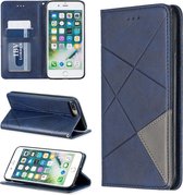 Ruit textuur horizontale flip magnetische lederen tas met houder en kaartsleuven en portemonnee voor iPhone 8 plus en 7 plus (blauw)