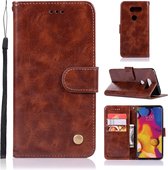 Voor LG V40 ThinQ Retro koperen gesp Crazy Horse Horizontale Flip PU lederen tas met houder & kaartsleuven & portemonnee & lanyard (bruin)