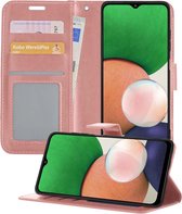 Hoesje Geschikt voor Samsung A22 5G Hoesje Book Case Hoes Wallet Cover - Hoes Geschikt voor Samsung Galaxy A22 5G Hoesje Bookcase Hoes - Rosé goud