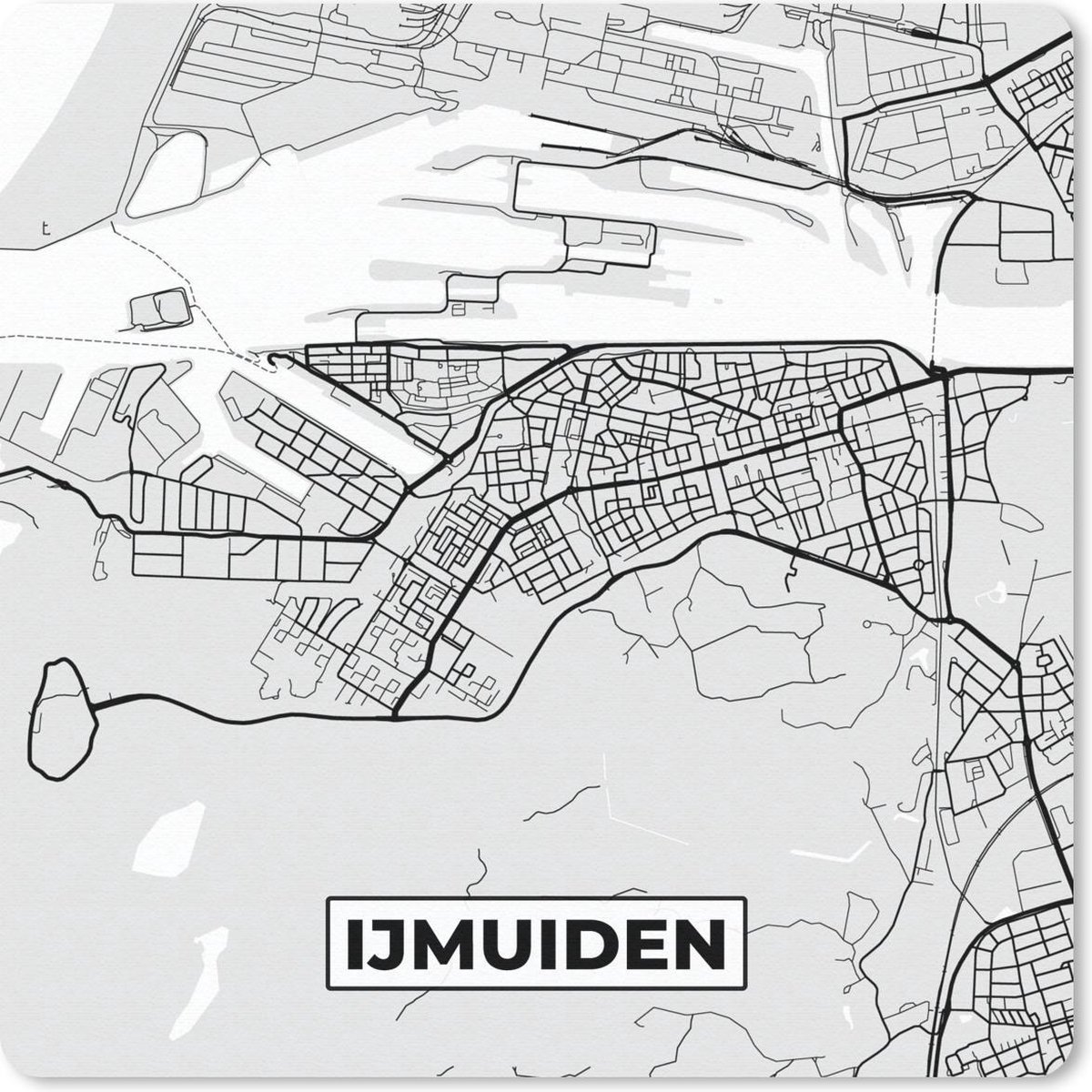 Muismat 30x30 cm - Mousepad Stadskaart - IJmuiden - Grijs - Wit - Muismatten