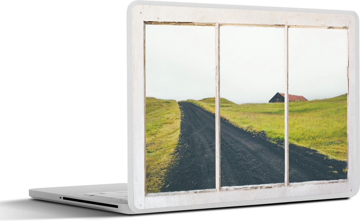 Laptop sticker - 12.3 inch - Doorkijk - Weg - Gras - 30x22cm - Laptopstickers - Laptop skin - Cover