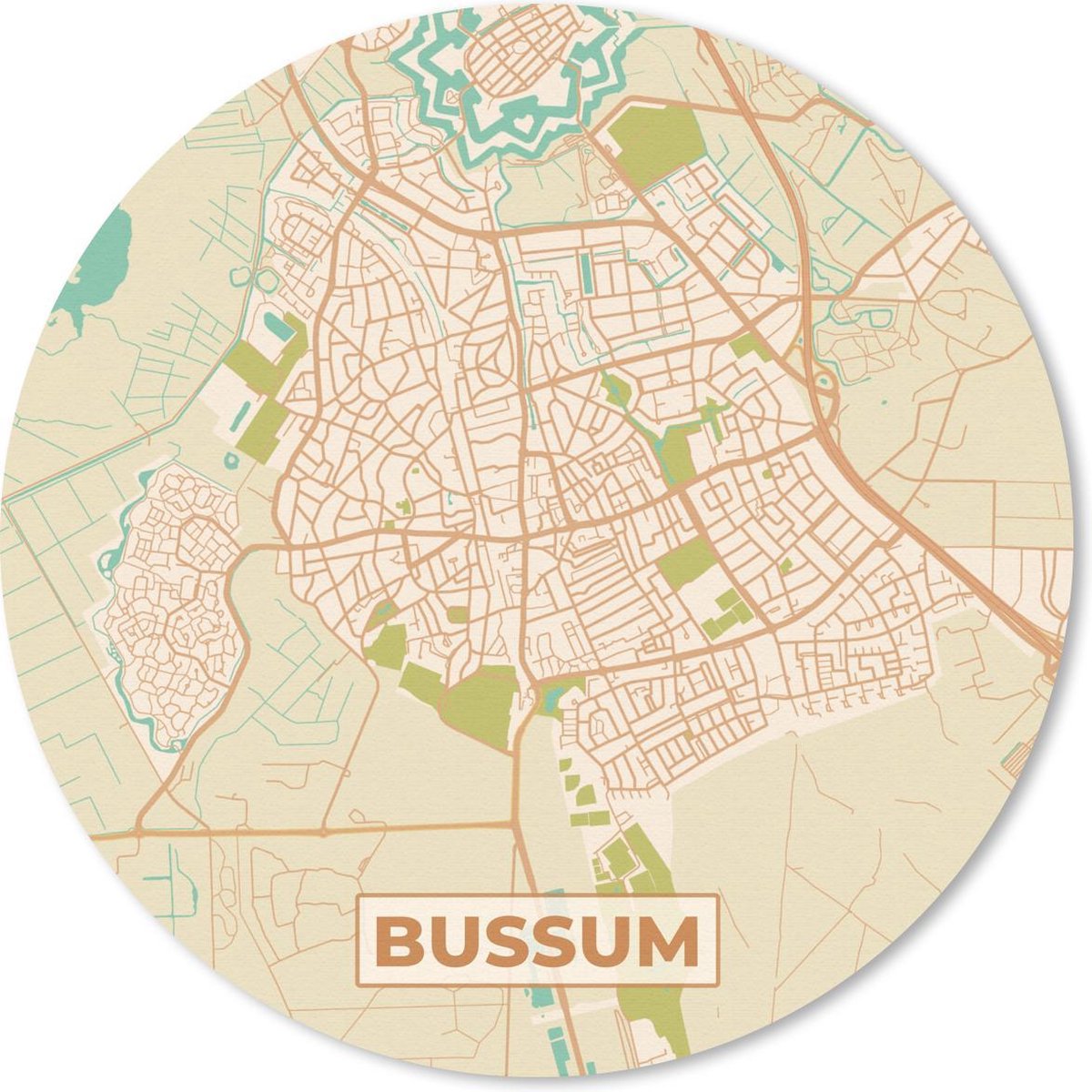 Muismat rond 30x30 cm - Mousepad Kaart - Bussum - Vintage - Ronde muismatten