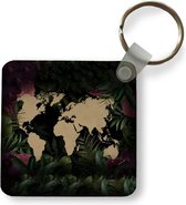 Sleutelhanger - Uitdeelcadeautjes - Wereldkaart - Bruin - Bladeren - Plastic
