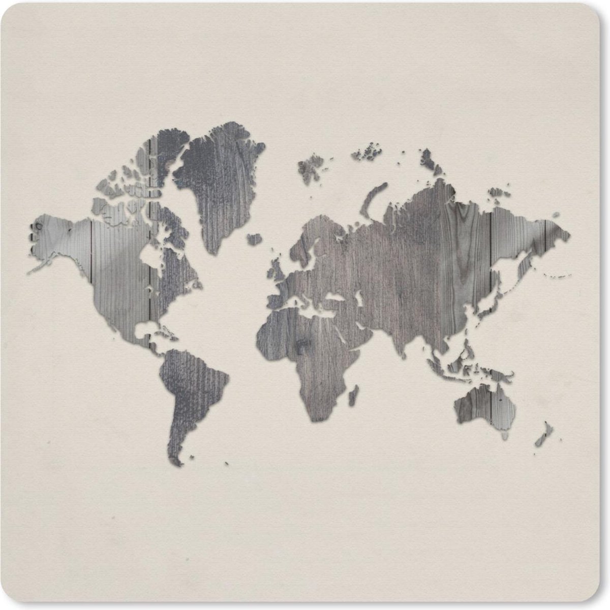 Muismat 30x30 cm - Mousepad Wereldkaart - Houten - Grijs - Muismatten