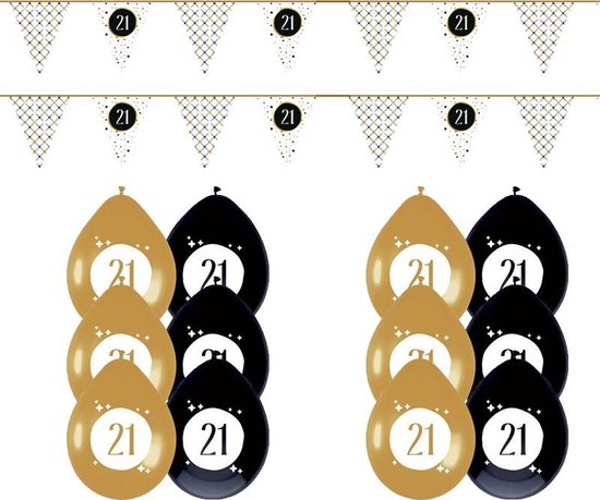 21 Jaar Versiering Festive Gold Feestpakket - 21 Jaar Decoratie - Ballonnen en Slingers
