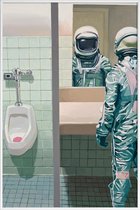 JUNIQE - Poster met kunststof lijst Men's Room -30x45 /Blauw & Grijs