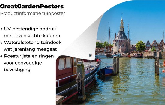 Le vieux port de Hoorn au printemps affiche de jardin 120x80 cm - Toile de jardin / Toile d'extérieur / Peintures d'extérieur (décoration de jardin)