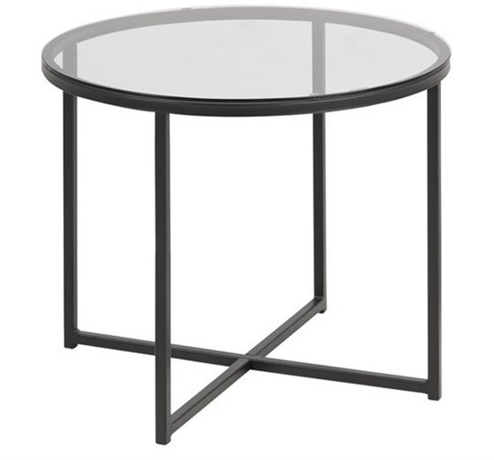 Bijzettafel Bridget rond 55cm rookglas met zwarte poten