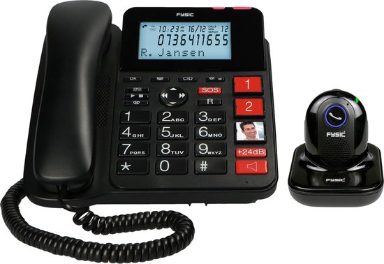 Fysic FX3960 - Téléphone fixe avec répondeur et bouton panique SOS sans  fil, noir